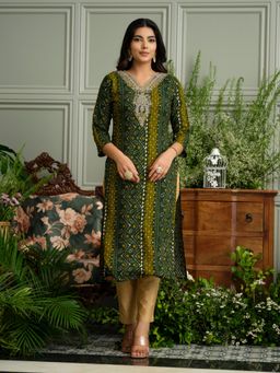 Gahan - Elegant Bandhani Style Green Kurta for Ethnic Wear