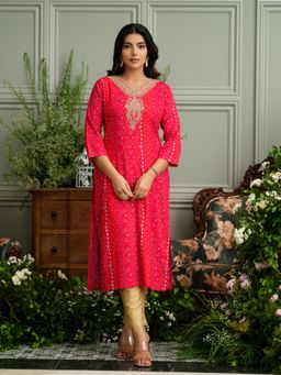 Gahan - Elegant Bandhani Style Pink Kurta for Ethnic Wear
