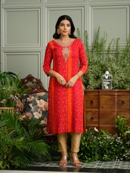 Gahan - Elegant Bandhani Style Red Kurta for Ethnic Wear