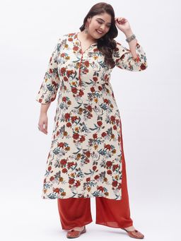 Gahan - Women Plus Size Cream & Red Floral Printed Kurta with Pant