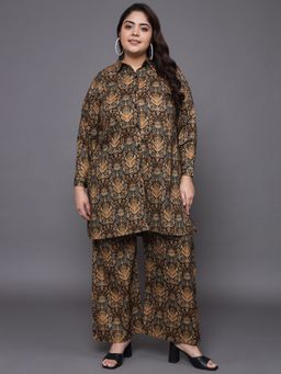 Gahan - Women Plus Size Brown Printed Pure Cotton Co-Ord Set