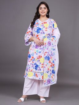 Gahan - Women Plus Size Pink Printed Pure Cotton Kurta With Pant & Dupatta