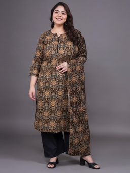 Gahan - Women Plus Size Ethnic Motifs Pure Cotton Kurta with Pant & Dupatta