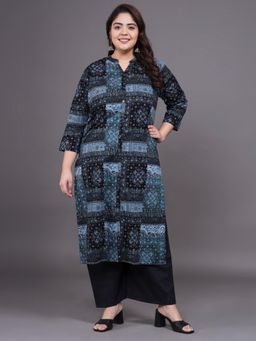 Gahan - Women Plus Size Abstract Black Printed Pure Cotton Co-Ord Set