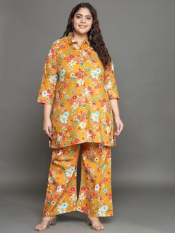 Gahan - Women Plus Size Yellow Floral Printed Pure Cotton Co-Ord Set