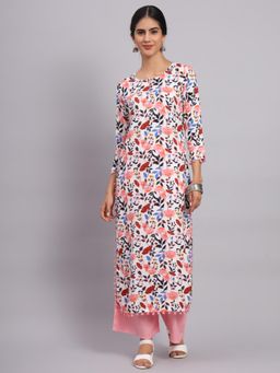 Gahan - Women Rayon White & Pink Printed Kurta with Pant