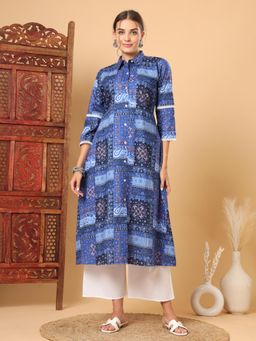 Gahan - Women Blue Printed Pure Cotton Kurta with Pant