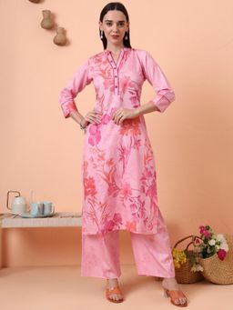 Gahan - Women Cotton Satin Pink Floral Printed Kurta with Pant