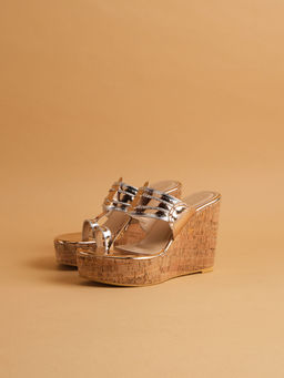 ERIDANI - Rose Gold Kolhapuri Wedges Heels