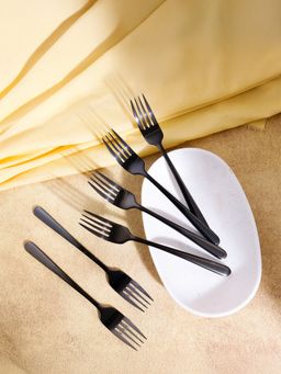 Culinex by thinKitchen - Premium 18/8 8.3" Black Luxury Rustproof Flatware Dinner Forks (Pack of 6)