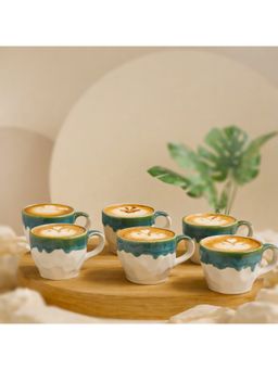 BRINNS - Flow WhiteGreen Dualtone Ceramic Microwave Safe Mugs (Pack of 6)