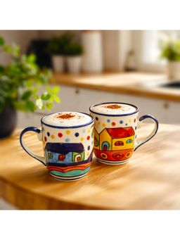 BRINNS - The Hut Multicolor Print Ceramic Microwave Safe Mugs (Pack of 2)