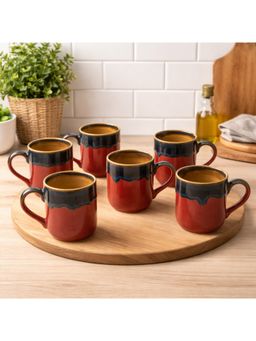 BRINNS - Flow Purple Yellow Glazed Ceramic Microwave Safe Mugs (Pack of 6)