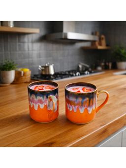 BRINNS - Flow Orange-Brown Glazed Ceramic Microwave Safe Mugs (Pack of 2)