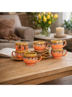 BRINNS - Flow Orange Brown Dualtone Ceramic Microwave Safe Mugs (Pack of 6)