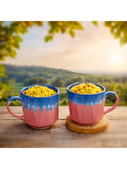 BRINNS - Flow Pink-Blue Dual tone Ceramic Microwave Safe Mugs (Pack of 2)
