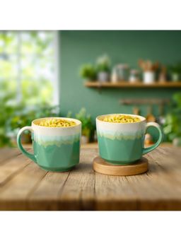 BRINNS - Dual tone Green-Cream Print Ceramic Microwave Safe Mugs (Pack of 2)