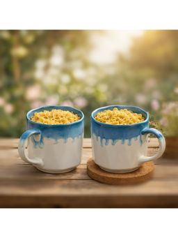 BRINNS - Flow White-Blue Dual tone Ceramic Microwave Safe Mugs (Pack of 2)