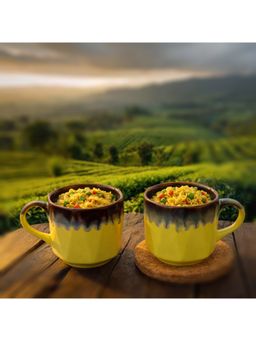 BRINNS - Flow Yellow-Brown Dual tone Ceramic Microwave Safe Mugs (Pack of 2)