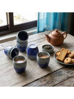 BRINNS - Horizon Blend Blue-Grey Reactive Ceramic Microwave Safe Kullads (Pack of 6)