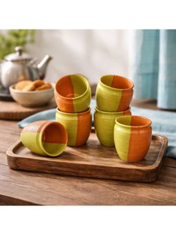 BRINNS - Dual tone Green-Brown Reactive Ceramic Microwave Safe Kullads (Pack of 6)