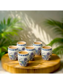 BRINNS - Elephant Multicolor Print Ceramic Microwave Safe Kullads (Pack of 6)