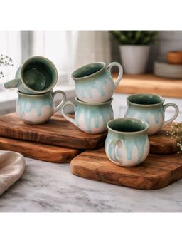 BRINNS - Emerald White Blue Reactive Ceramic Microwave Safe Mugs (Pack of 6)