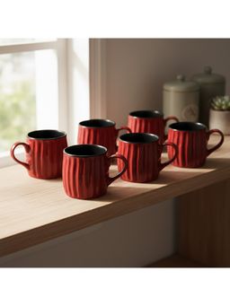 BRINNS - Ribbed Brown Black Dual Tone Ceramic Mugs (Pack of 6)