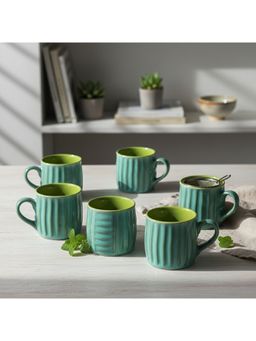 BRINNS - Ribbed Green Dual Tone Ceramic Mugs (Pack of 6)