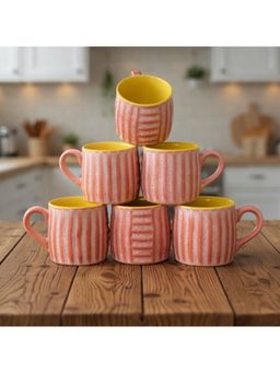 BRINNS - Ribbed Pink Yellow Dual Tone Ceramic Mugs (Pack of 6)