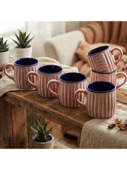 BRINNS - Ribbed Pink Blue Dual Tone Ceramic Mugs (Pack of 6)