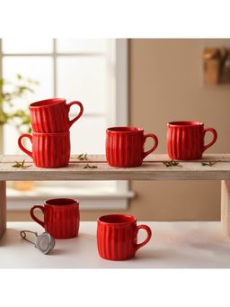 BRINNS - Ribbed Red Reactive Ceramic Mugs (Pack of 6)