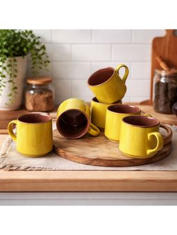 BRINNS - Capizyellowbrown Glazed Ceramic Mugs (Pack of 6)