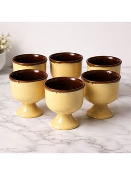 BRINNS - Capiz Cream Brown Glazed Ceramic Mugs (Pack of 6)