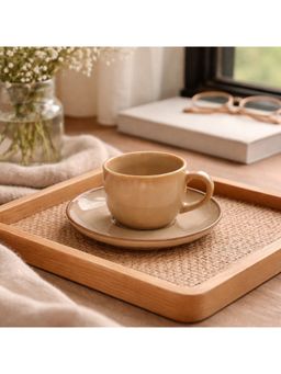 BRINNS - Capiz Beige Glazed Porcelain Microwave Safe Cup with Saucer