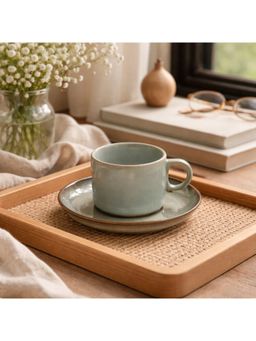 BRINNS - Capiz Blue Glazed Porcelain Microwave Safe Cup with Saucer