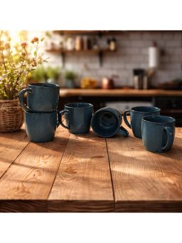 BRINNS - Carlington Blue Reactive Ceramic Microwave Safe Mugs (Pack of 6)