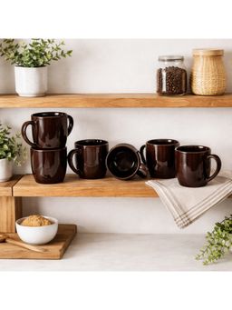 BRINNS - Carlington Brown Reactive Ceramic Microwave Safe Mugs (Pack of 6)