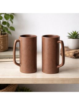 BRINNS - Sandstone Brown Glazed Stoneware Microwave Safe Beer Mugs (Pack of 2)