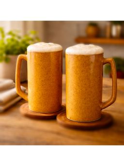 BRINNS - Sandstone Brown Glazed Stoneware Microwave Safe Beer Mugs (Pack of 2)