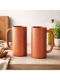 BRINNS - Mayco Coral Orange Glazed Stoneware Microwave Safe Beer Mugs (Pack of 2)