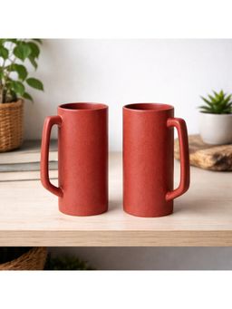 BRINNS - Mayco Coral Red Glazed Stoneware Microwave Safe Beer Mugs (Pack of 2)
