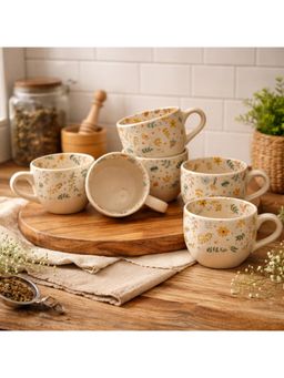 BRINNS - Floral Multicolor Print Ceramic Microwave Safe Mugs (Pack of 6)