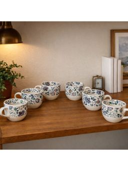BRINNS - Floral Multicolor Printed Ceramic Microwave Safe Mugs (Pack of 6)