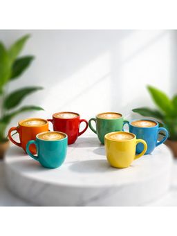 BRINNS - Multitune Multicolor Reactive Ceramic Microwave Safe Mugs (Pack of 6)