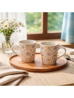 BRINNS - Floral Print Ceramic Microwave Safe Mugs (Pack of 2)
