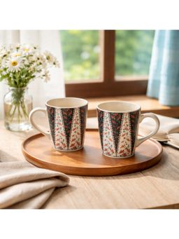 BRINNS - Floral Multicolor Print Ceramic Microwave Safe Mugs (Pack of 2)