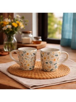 BRINNS - Floral Printed Ceramic Microwave Safe Mugs (Pack of 2)