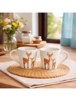 BRINNS - Deer Printed Ceramic Microwave Safe Mugs (Pack of 2)