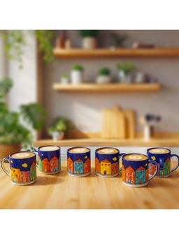 BRINNS - Gall&Zick Blue Print Ceramic Microwave Safe Mugs (Pack of 6)